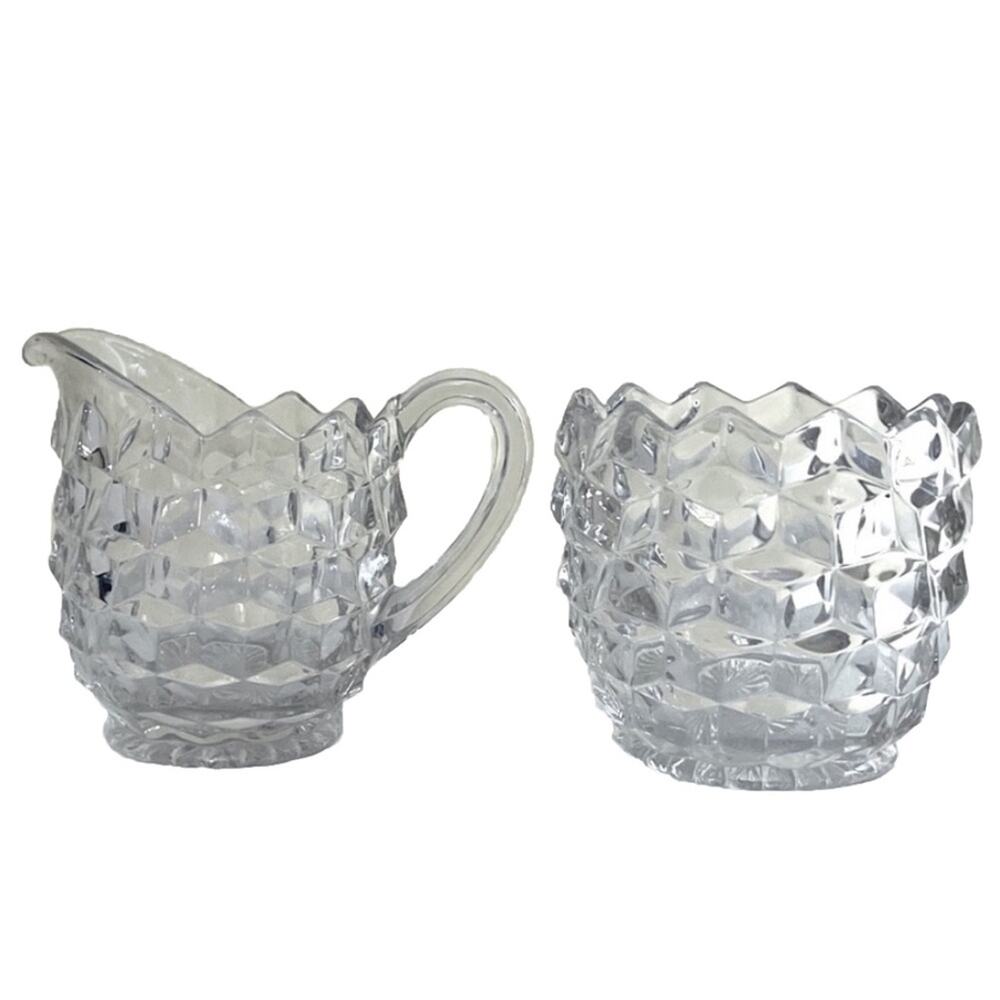Vtg Fostoria American Glass Cube Creamer Sugar Creamer Coffee Tea USA
